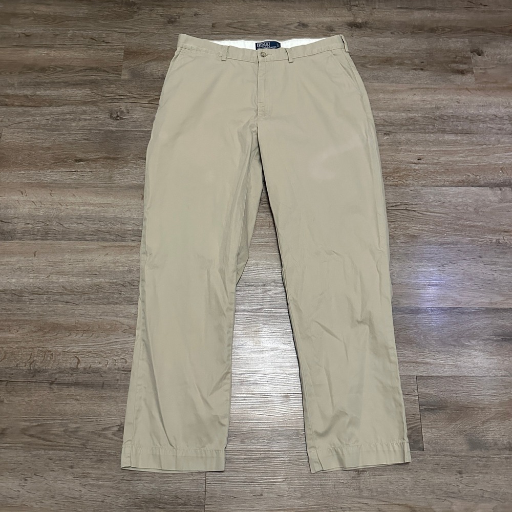 Polo‎ Ralph Lauren Mens Tan Khaki Chino Pants 100% Cotton 34x30 Flat Front